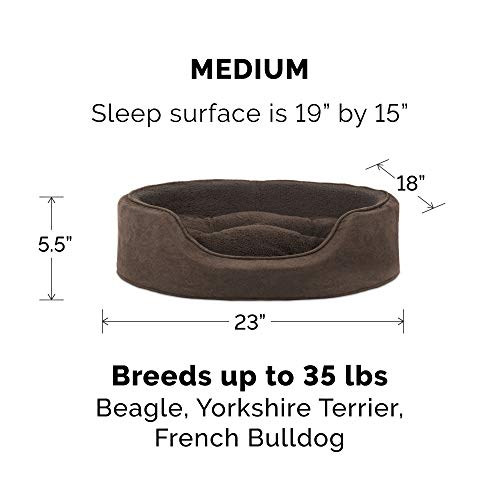 FurHaven | Oval Terry Fleece and Suede Pet Bed for Dogs and Cats， Espresso， Medium