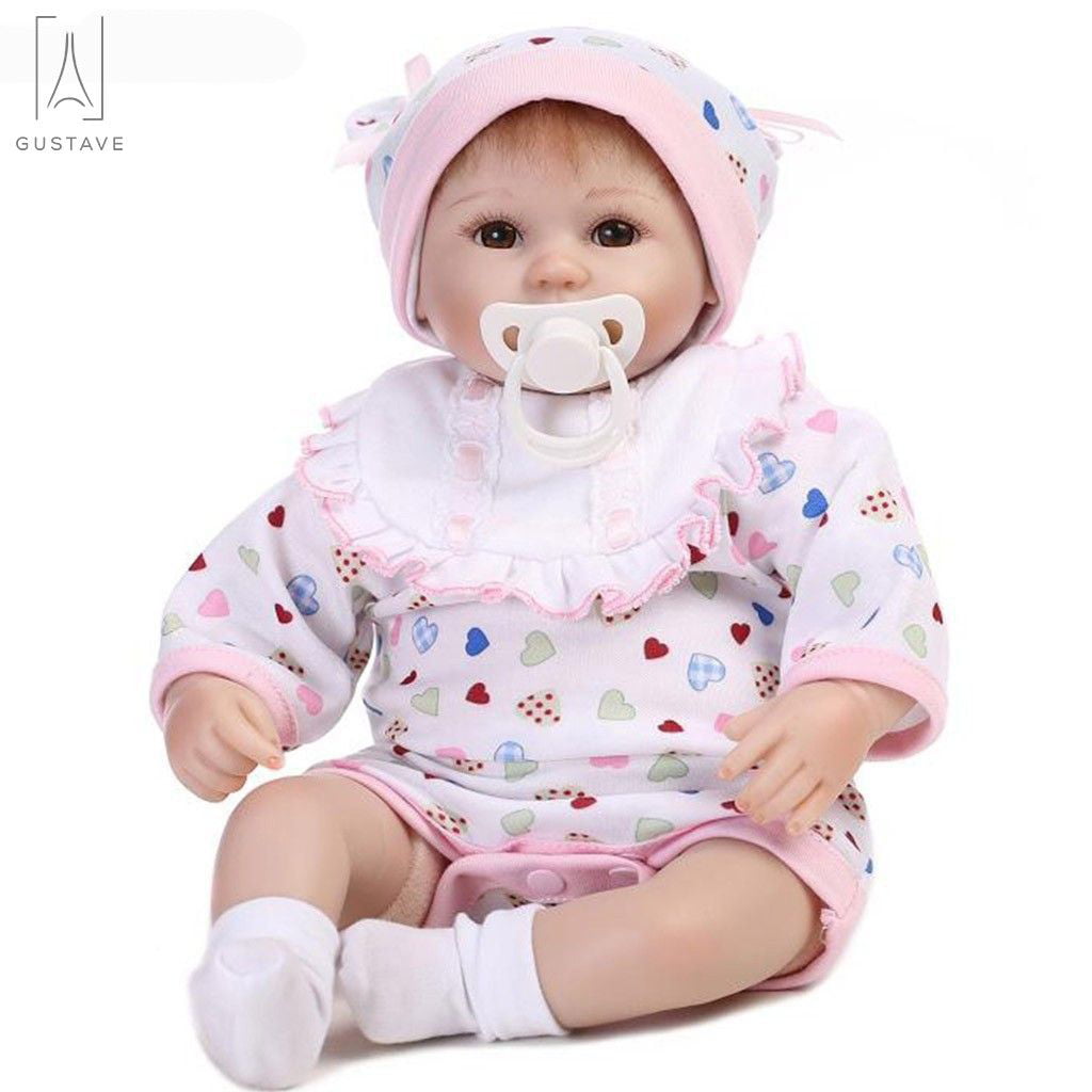 Gustave Lifelike 18Inch Reborn Baby Doll, Soft Body Silicone Vinyl Newborn Lovely Girl Doll Handmade Toddler Toy Xmas Gift