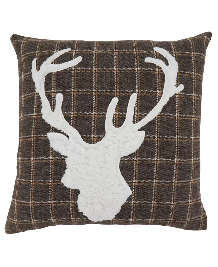 Saro Lifestyle Reindeer Plaid Decorative Pillow， 18