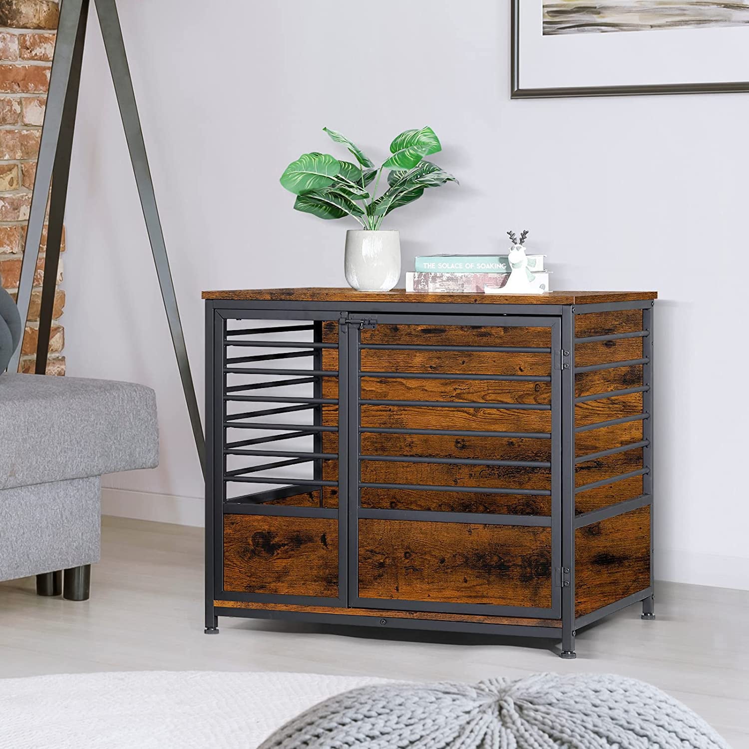 Oumilen Medium Dog Crate Cage Living Room Side End Table， Brown