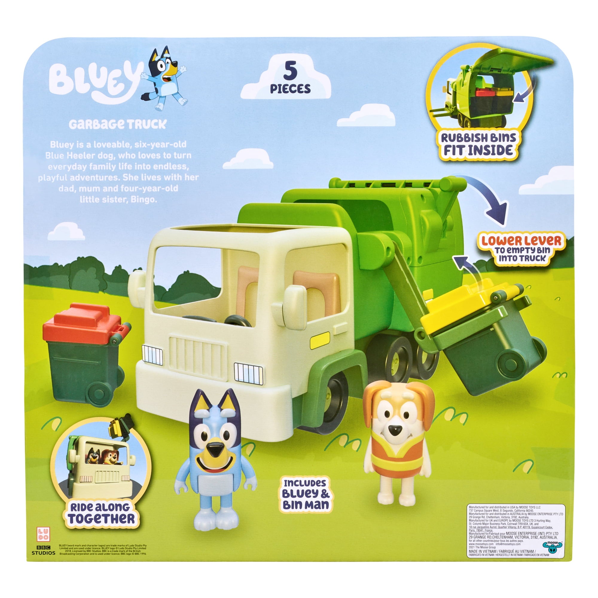 Bluey， Garbage Truck Vehicle Playset， Bluey and Bin Man 2.5-3 inch Figures and Accessories， Preschool， Ages 3+