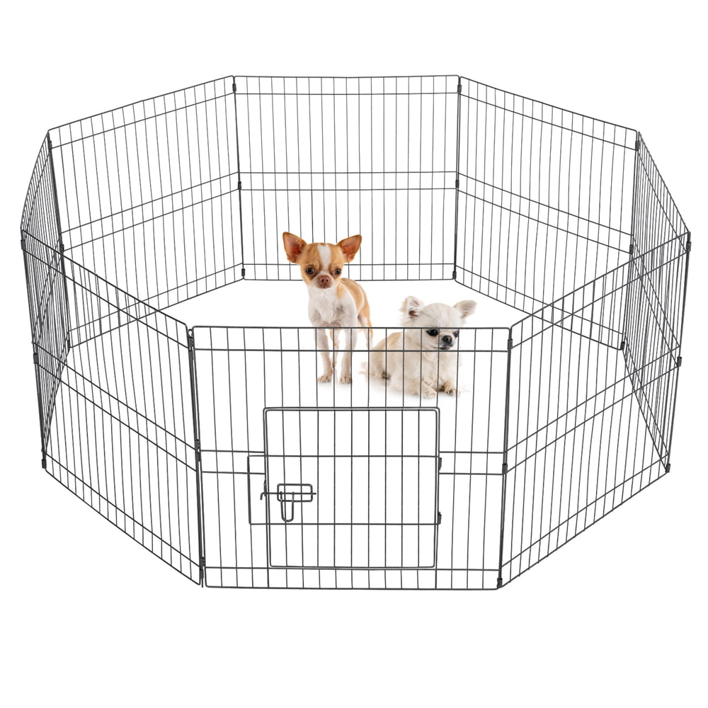 Easyfashion 8 Panel Foldable Pet Playpen For Puppies， Metal， Indoor and Outdoor， Black