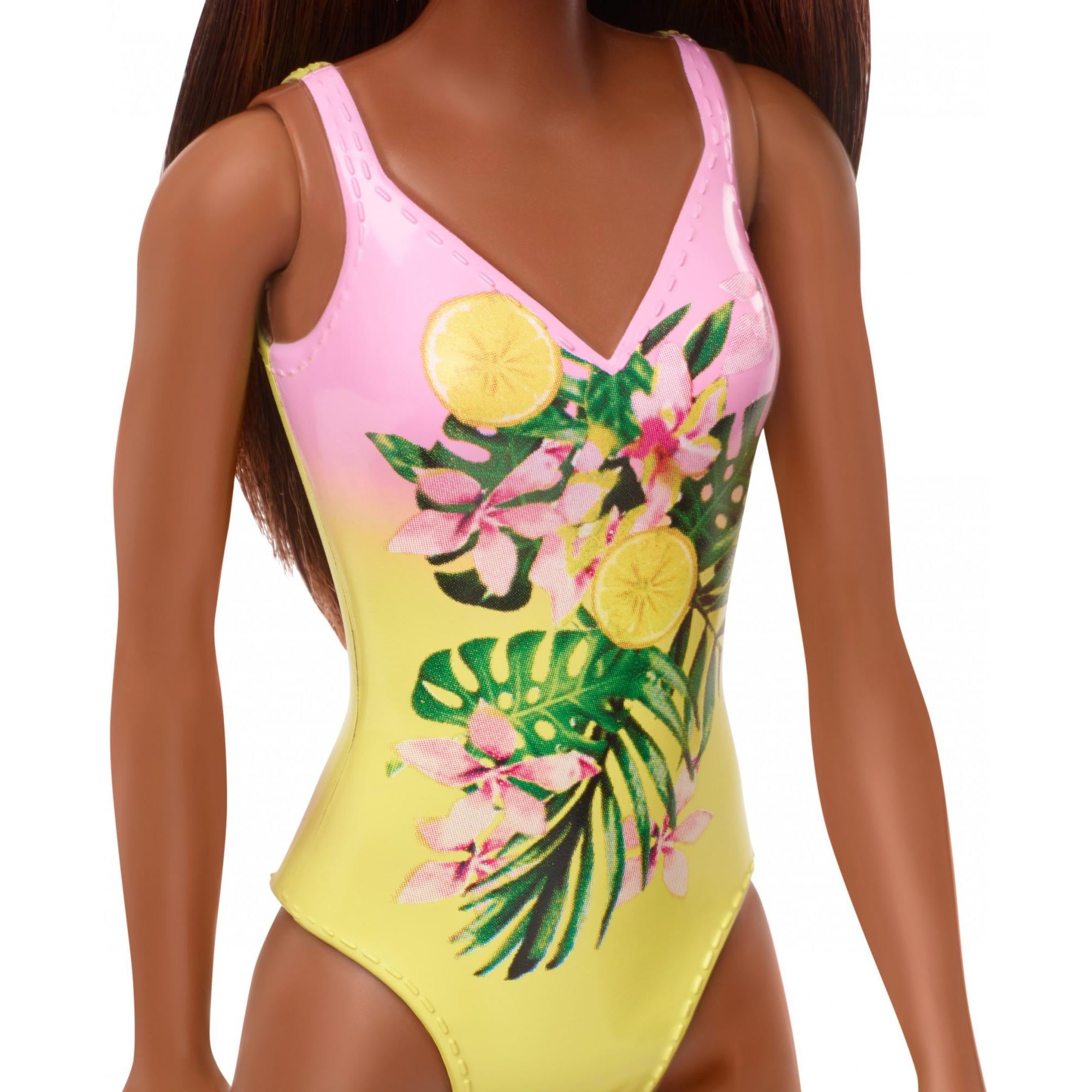 Barbie Swimsuit Beach Doll with Brown Hair & Tropical Floral Print Suit