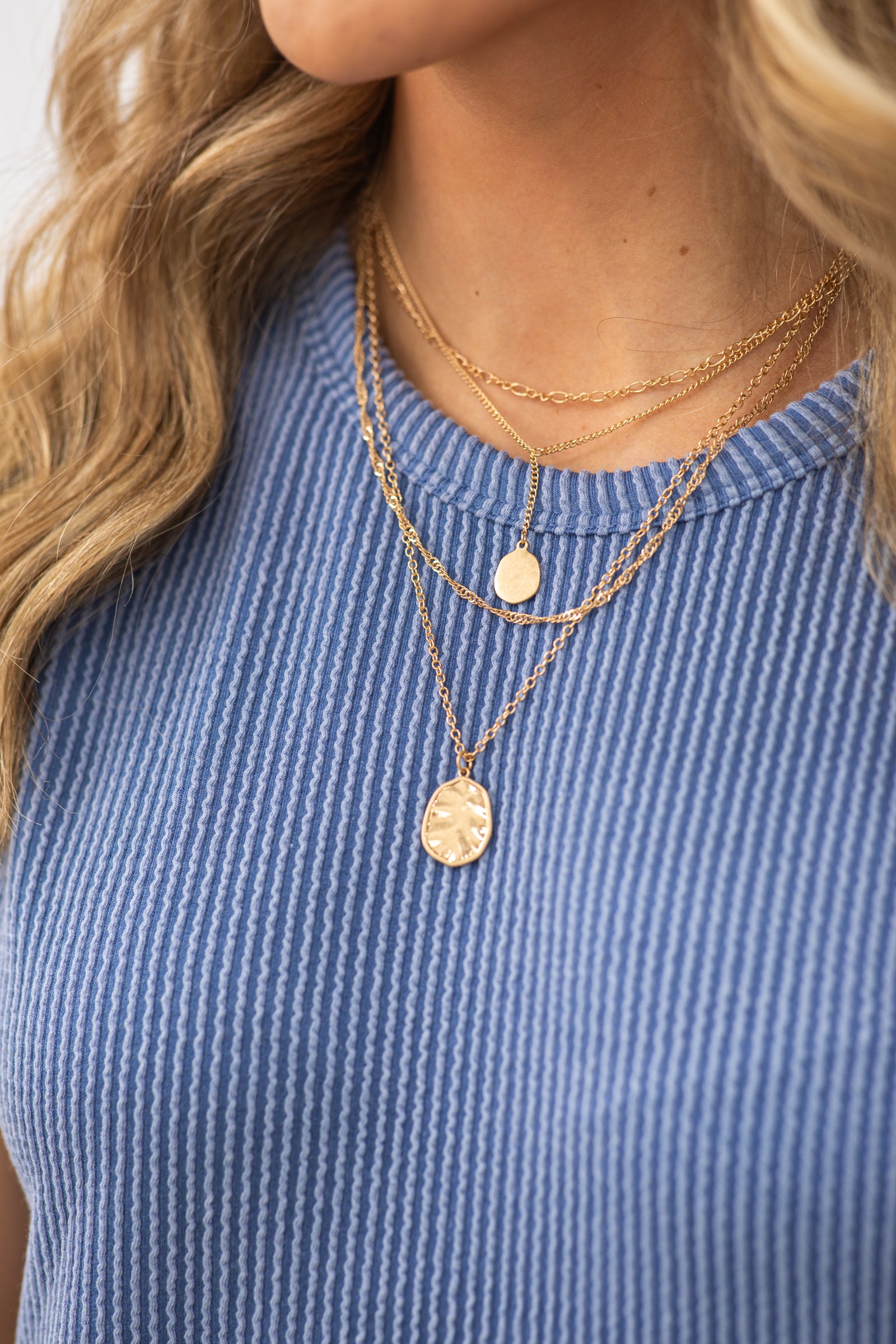 Gold Double Disc Charm Layered Necklace