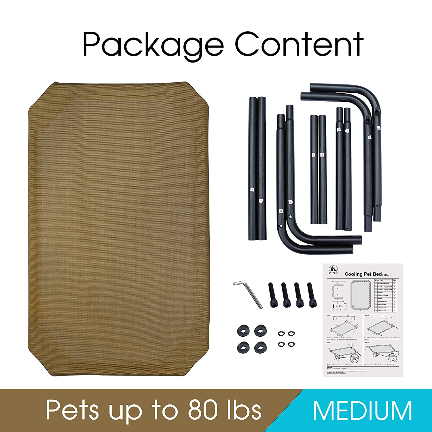 PHYEX Elevated Dog Bed， Raised Cooling Pet Cat Beds， 43.5