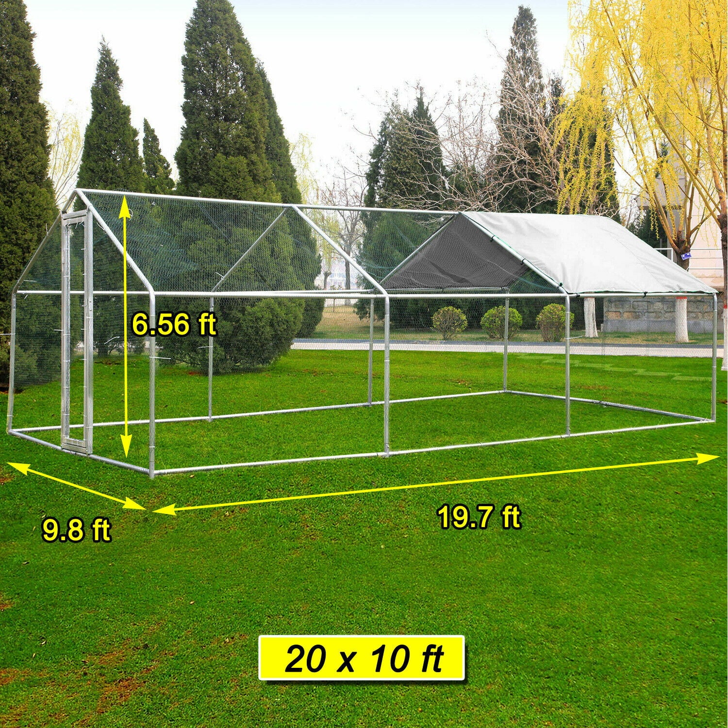 Walsport Large Chicken Coop Pets Cage Pens Creat Fence 20x10 ft Metal Wire Enclosur with Cover Run Backyard Pens