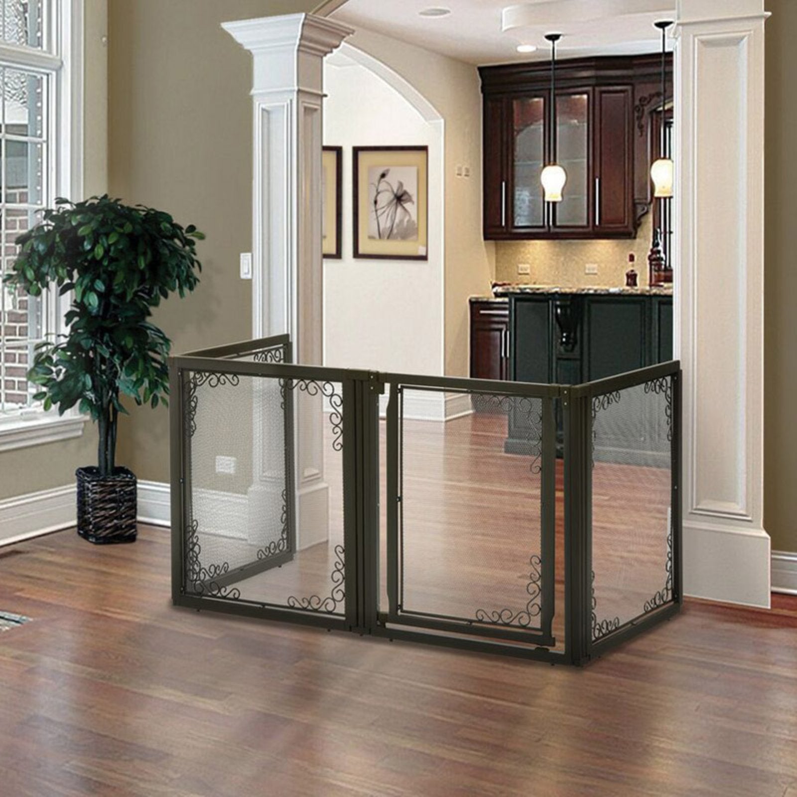 Richell R94937 Convertible Elite Mesh Pet Gate 6 Panelsand#44; Brown