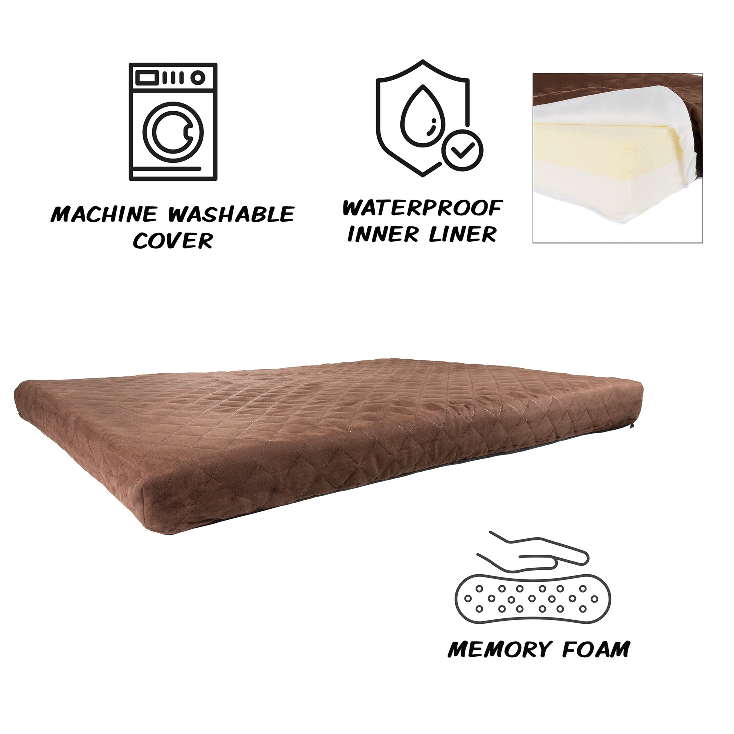Waterproof Dog Bed – 2-Layer Memory Foam Dog Bed with Removable Machine Washable Cover – 44x35 Dog Bed for Large Dogs up to 110lbs by PETMAKER (Brown)