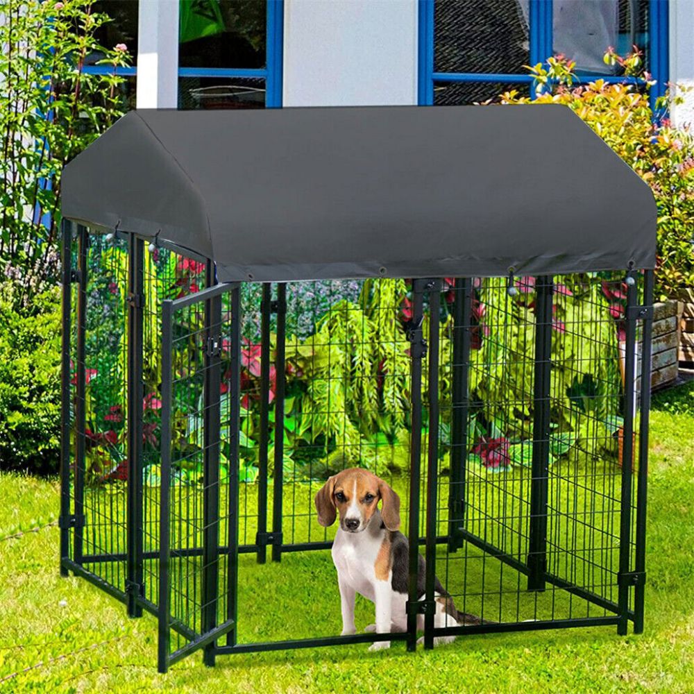 X Large Metal Dog Kennel Outdoor Patio Animal Runs Crates Big Playpen Roof Cover