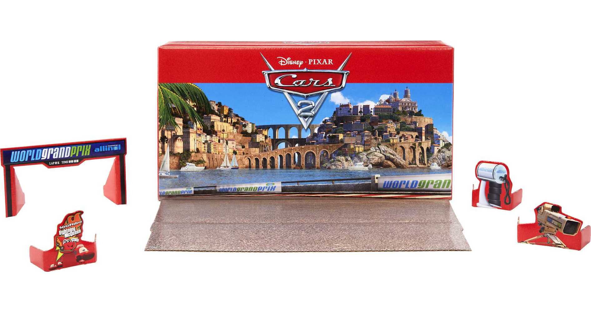 Disney and Pixar Cars 2 Vehicle Set of 5 Collectible Character Toy Cars with Die-Cast Tool Cart