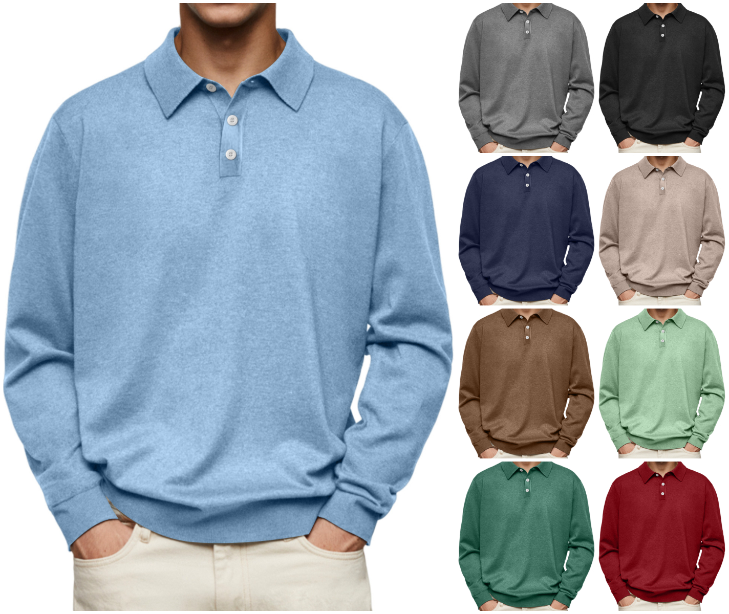 🎄Christmas Sale🔥 Men's Casual and Comfortable Solid Color Lapel Long Sleeve POLO Shirt