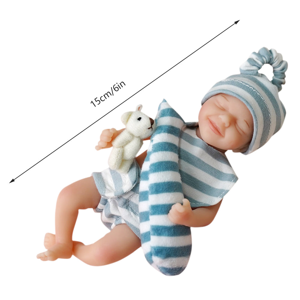 Fyeme 6 Inches Reborn Baby Dolls Silicone Full Body Mini Doll Sleeping Lifelike Kids Anti-stress, Realistic Rebirth Doll New Born Doll with Clothes