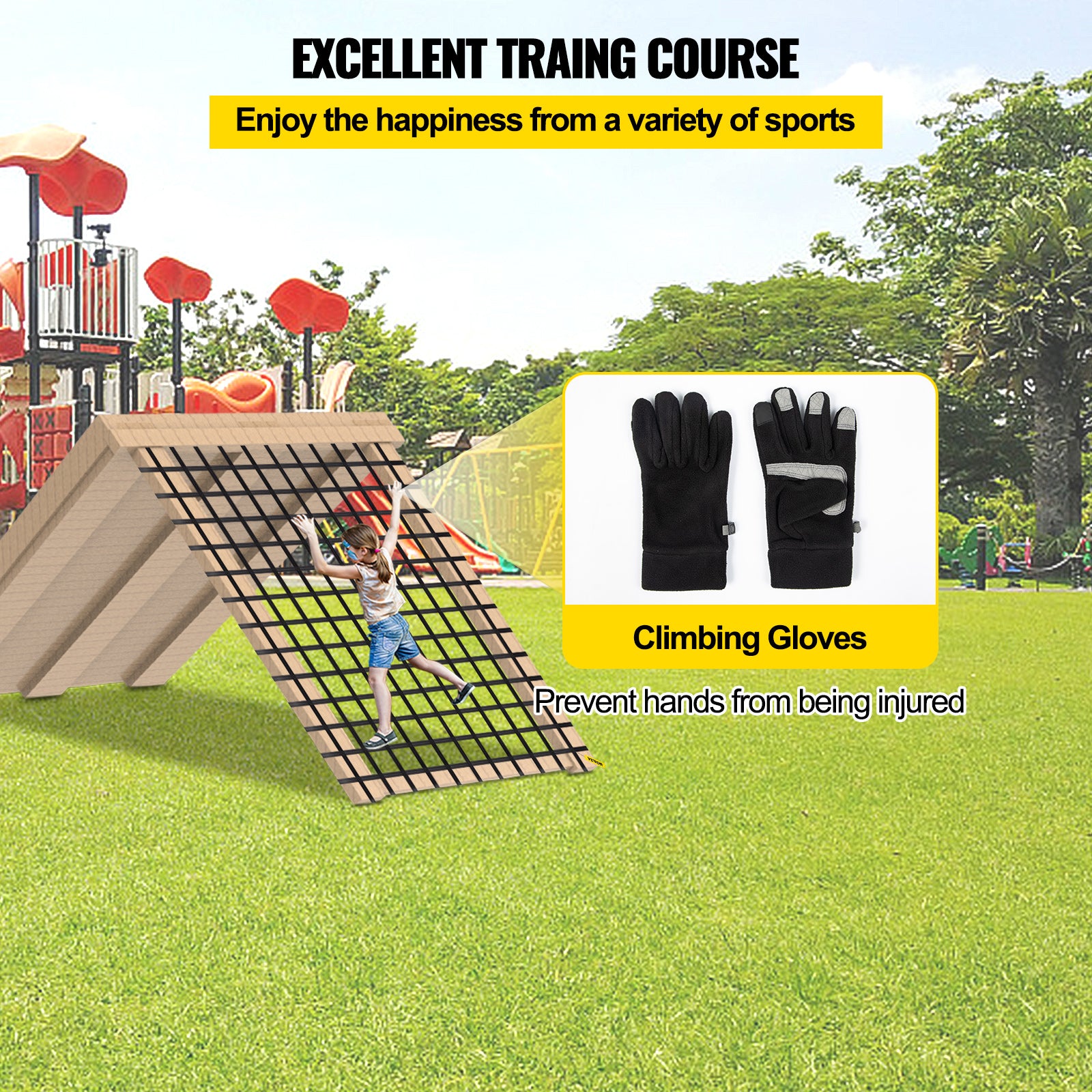 VEVOR Climbing Cargo Net Climbing Net 10' x 8' Playground Rope Ladder Swingset