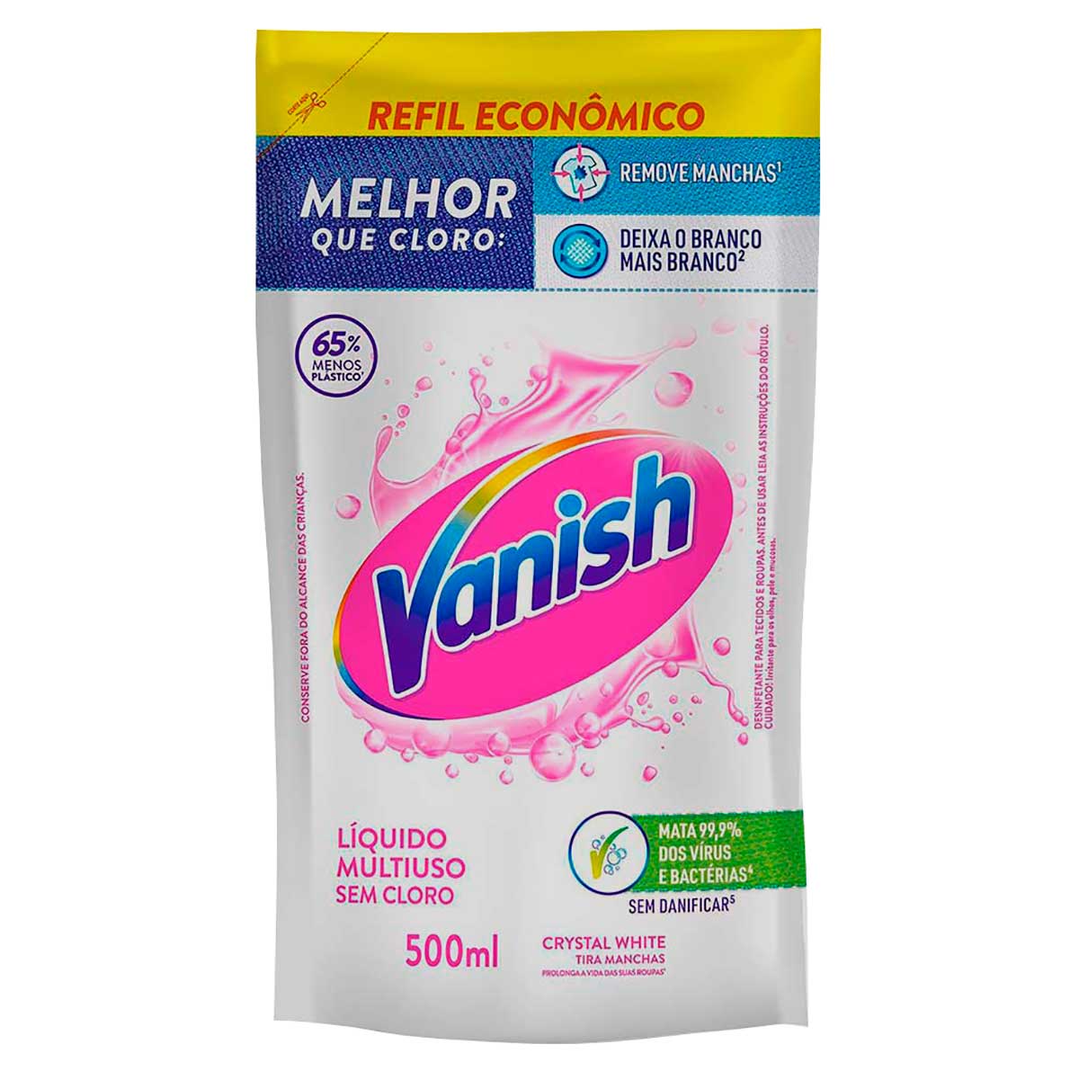 Tira Manchas Vanish Liquido Crystal White para roupas brancas Refil Economico 500ml