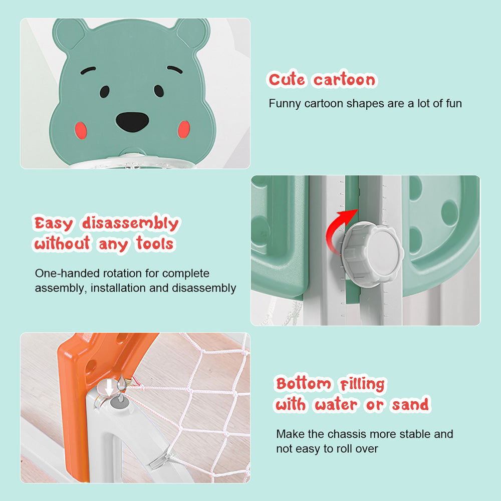 iYofe Kids Basketball Hoop Set， 3 in 1 Adjustable Height Basketball Hoop for Indoor Outdoor， Kids Sport Toy Basketball Stand w/Basketball， Ring Toss， Soccer， Gift for Boys Girls Christmas， Green