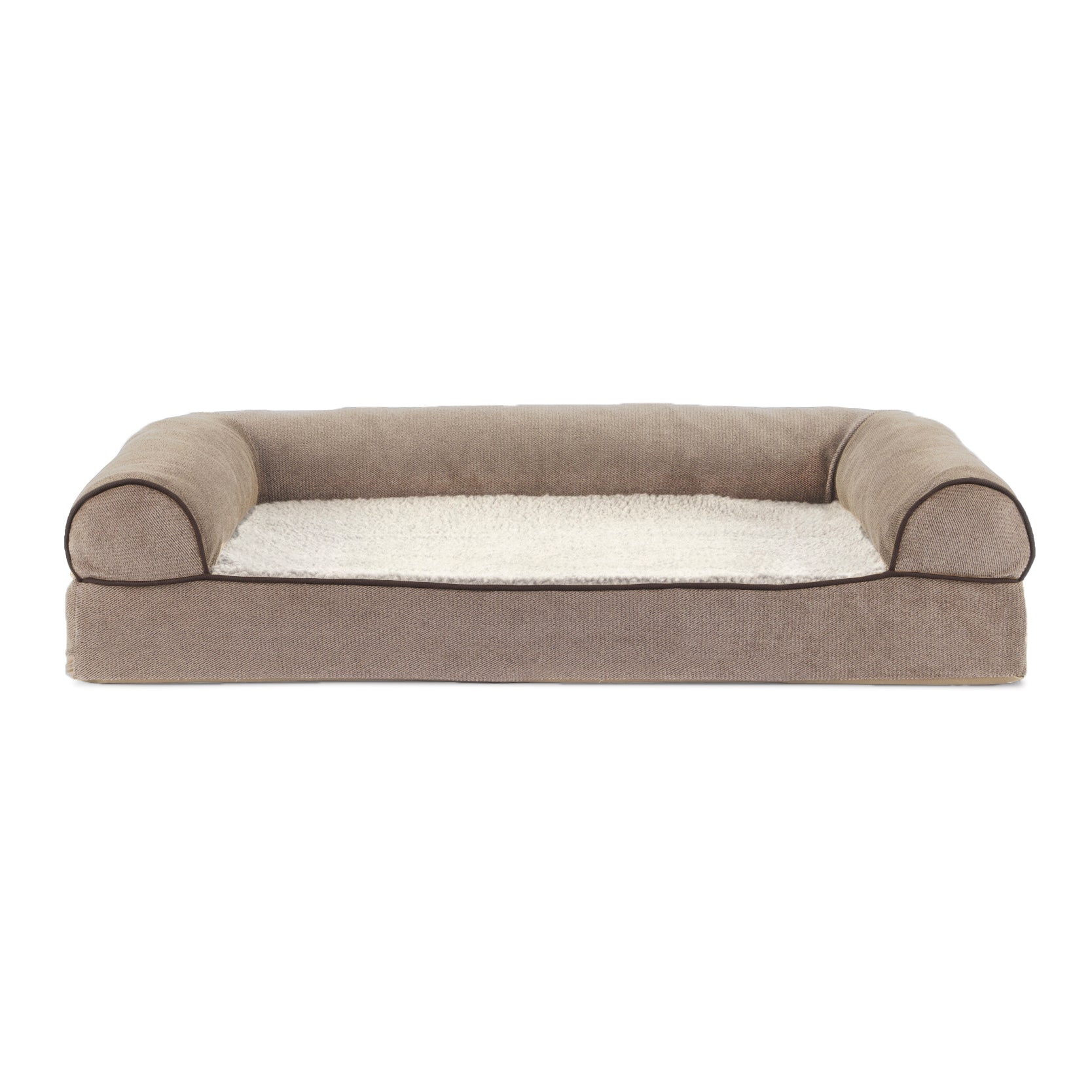 FurHaven | Cooling Gel Faux Fleece and Chenille Sofa Pet Bed for Dogs and Cats， Cream， Medium