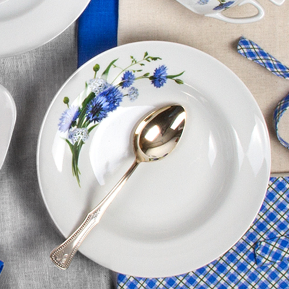 Deep Plate Kitchen Plates Dinnerware Cornflowers Porcelain Soup Plate Set of 4 Dinner Plate Serving Plate 16.9 fl oz (500 мл) Soup Bowl