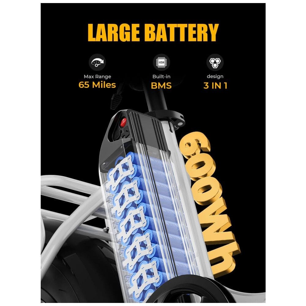 Bicicleta Elétrica Dobrável para Adultos 7 Velocidades até 64km com Amortecedor Duplo, 48V 500W, Heybike, Branca