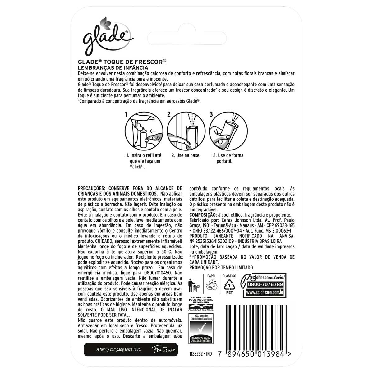 Desodorizador Glade Toque de Frescor Refil Lembrancas de Infancia 12ml Leve 3 Pague 2