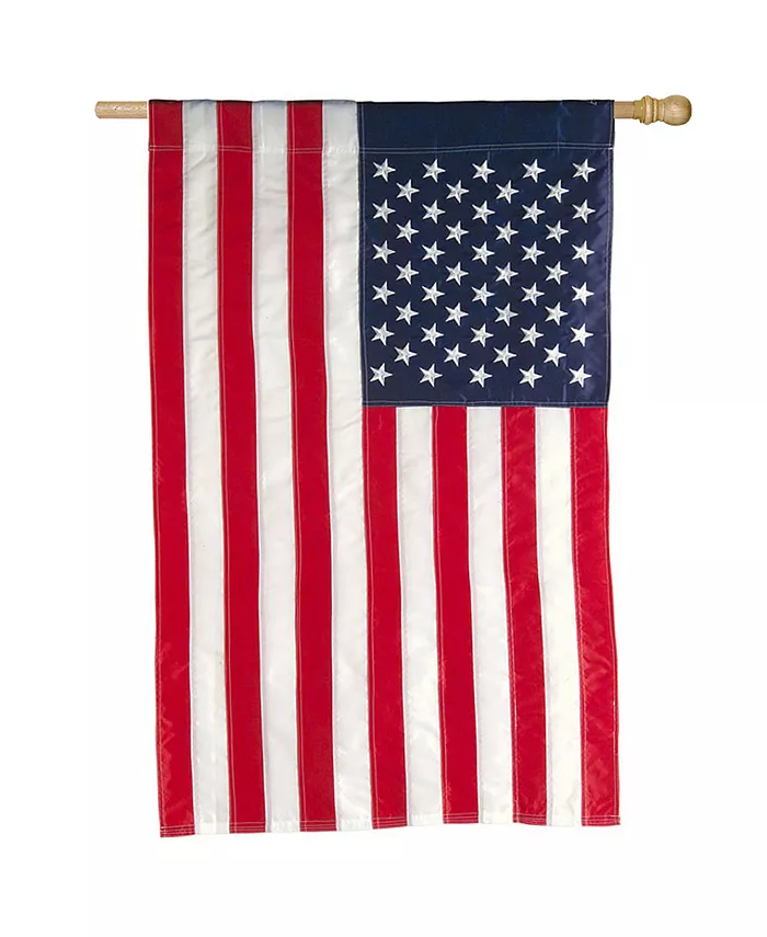Evergreen American Flag Applique Embroidered House Flag 28 x 44 Inches Outdoor Decor for Homes and Gardens