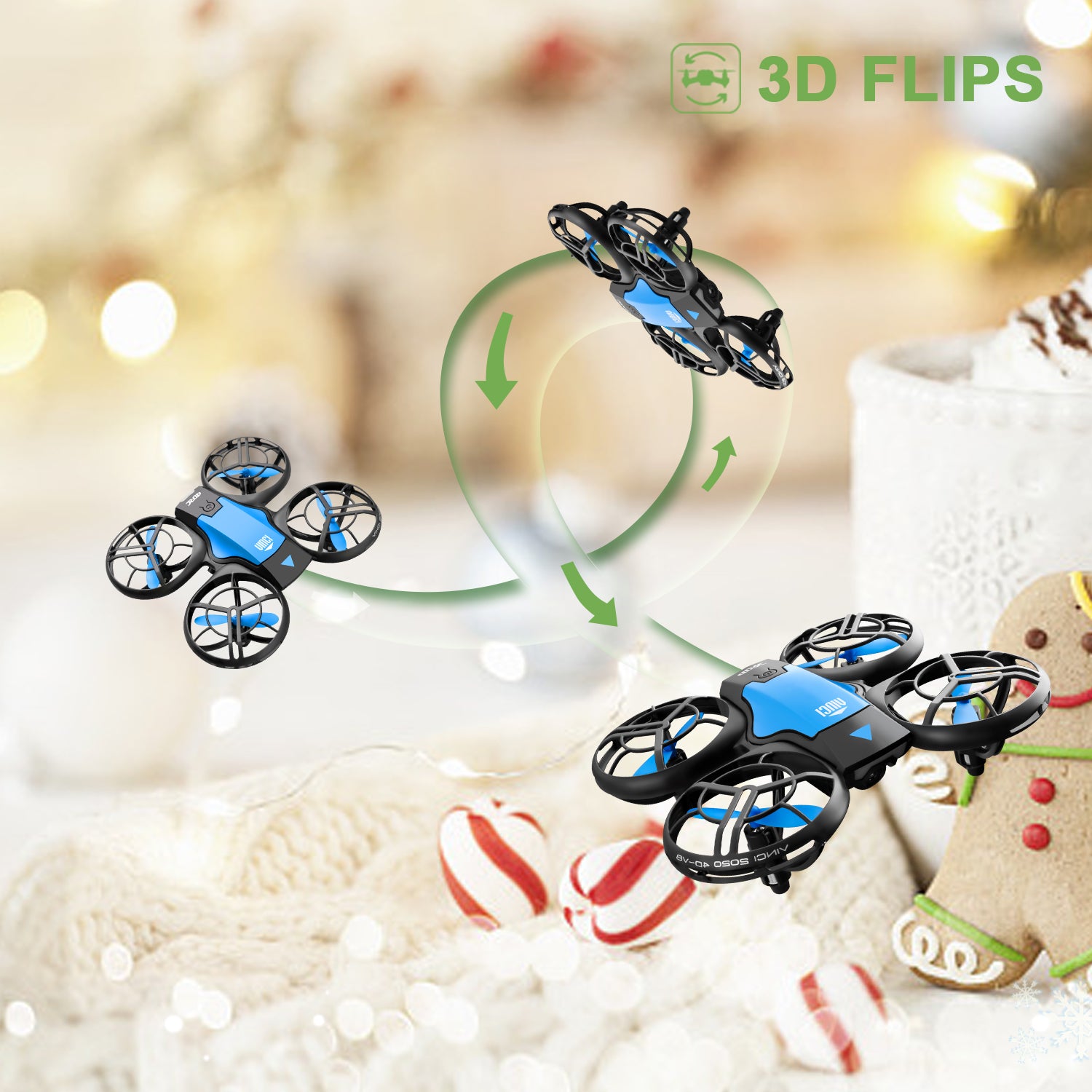 4DRC V8 Mini Drone， Suitable for Children and Beginners， 3 Batteries and Storage Bag， Height Hold， Headless Mode， 3D Flip and Auto Hover， Blue