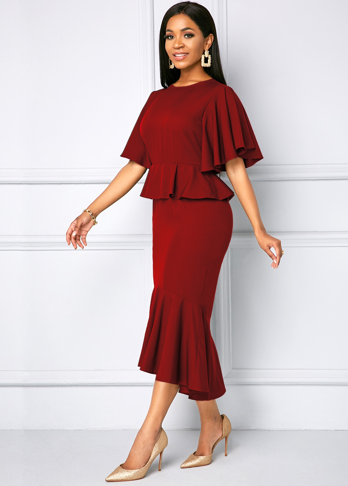 Solid Half Sleeve Round Neck Dress
