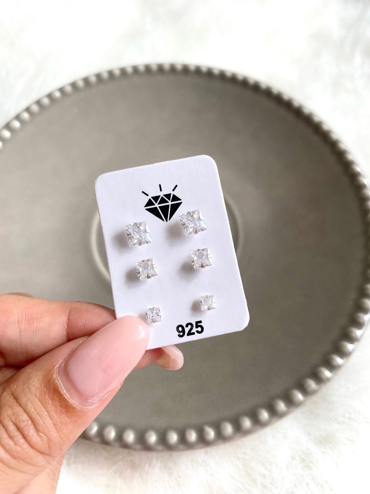 Trio de Brinco Quadrado em Zircônias