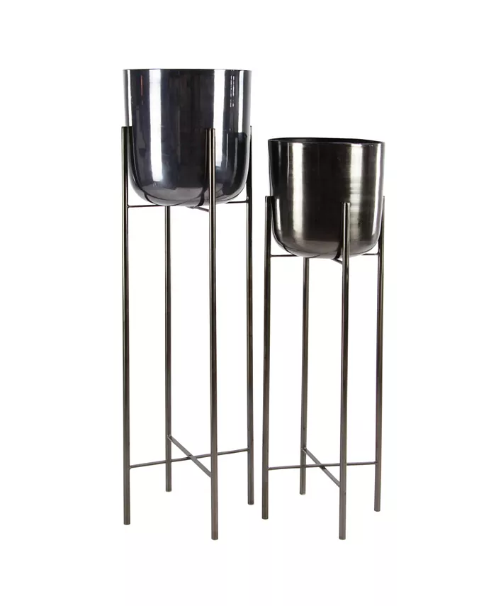 CosmoLiving by Cosmopolitan Set of 2 Black Metal Glam Planter， 39
