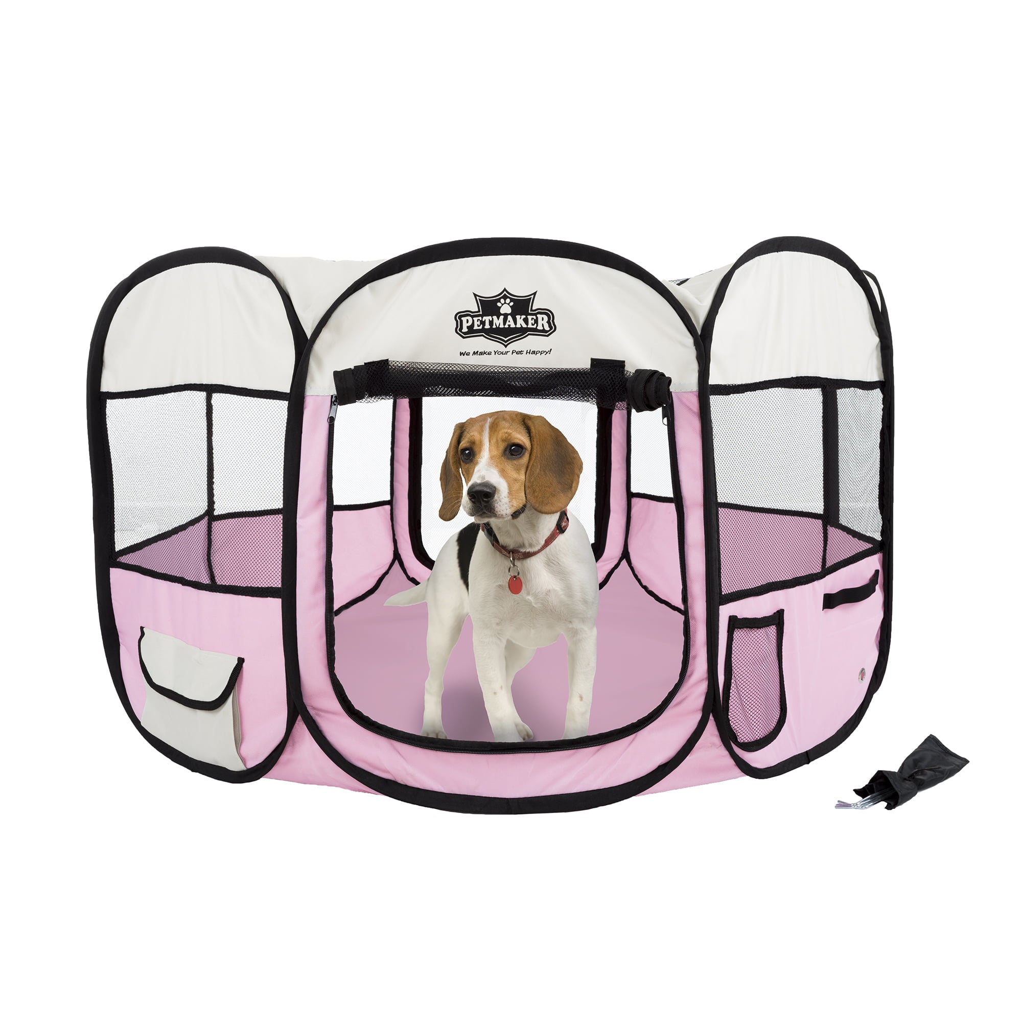 Portable Pop Up Pet Play Pen with carrying bag 38in diameter 24in H Pink by PETMAKER