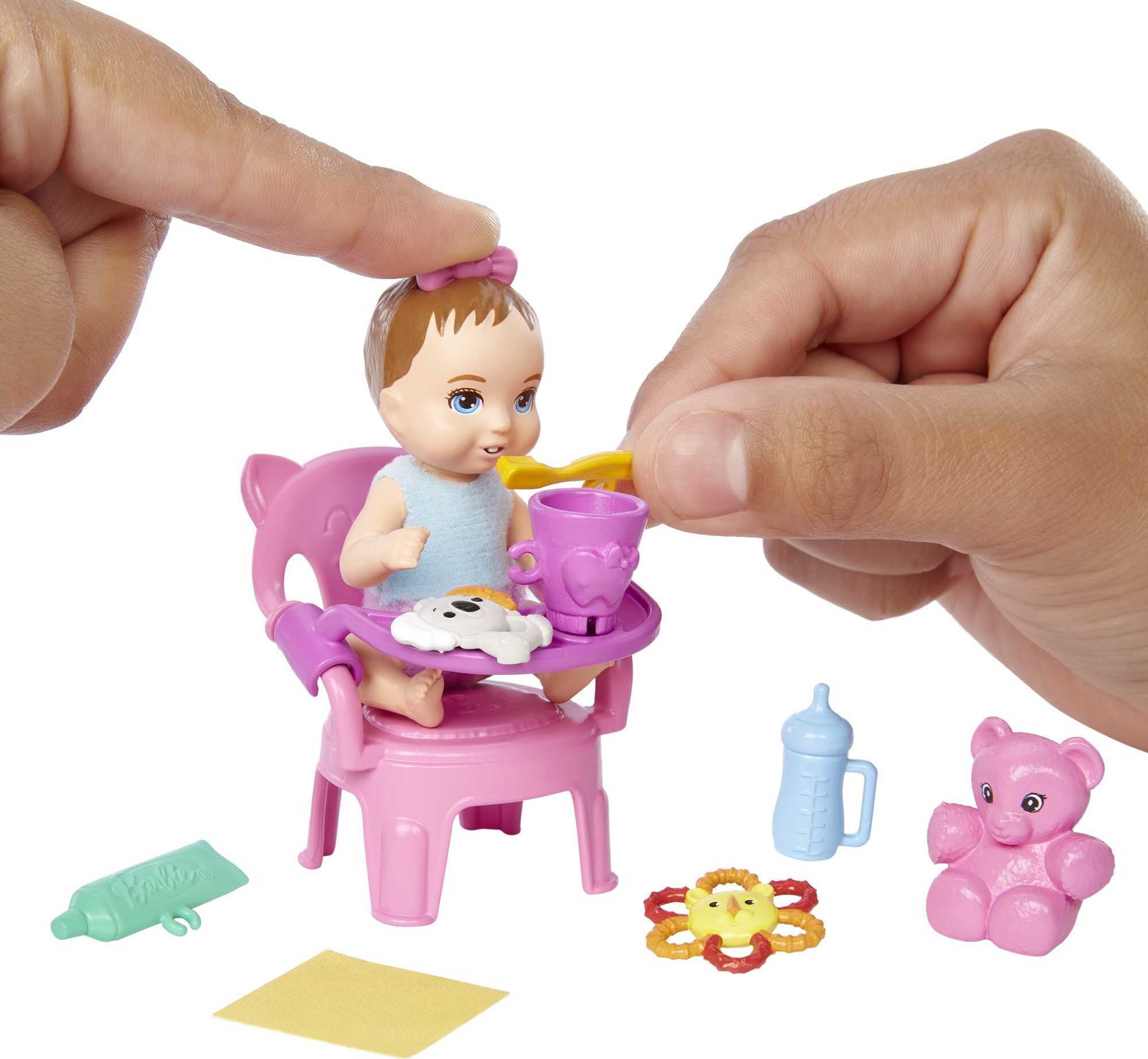 Barbie Skipper Babysitters Inc First Tooth Playset with Baby Doll & Accessories, Push Bow for Tooth