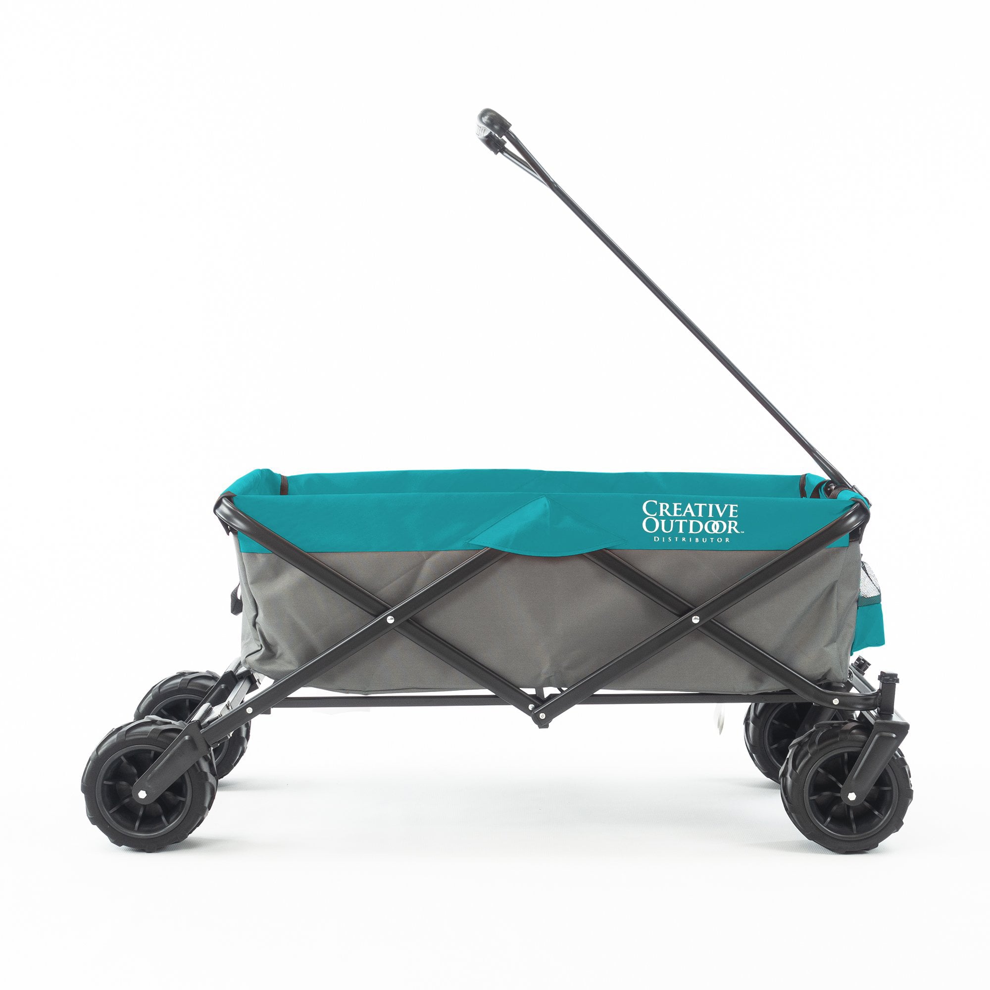 All-Terrain Collapsible Folding Wagon Cart | Beach Hauler | Grocery Wagon with Removable Wheels Side Bag and Anti-Drop Net for Outdoor， Camping， Shopping， Sports | Gray Teal