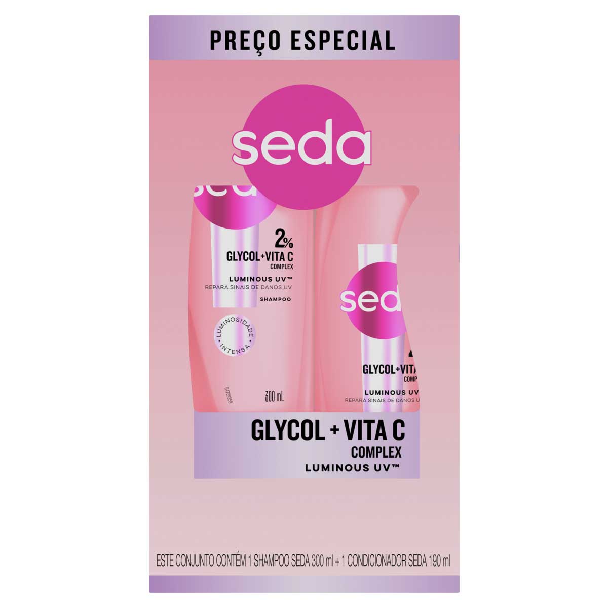Kit Shampoo 300ml + Condicionador 190ml Seda Luminous UV