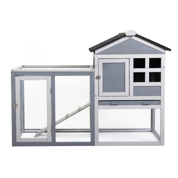 Indoor Outdoor Rabbit Hutch， Bunny Cage with Run， Pull Out Tray， Guinea Pig House for Small Animals XH