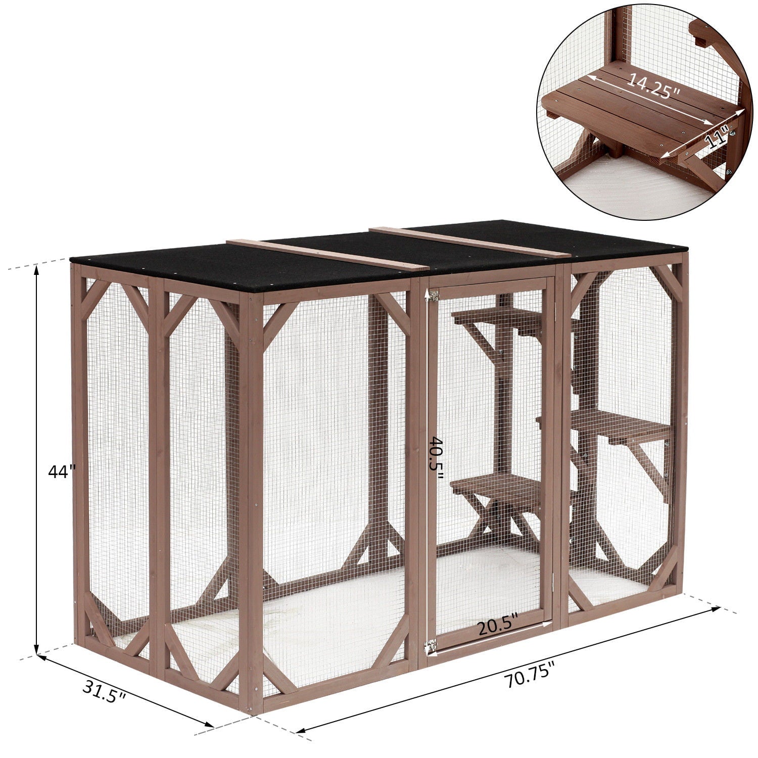 Pawhut Wooden Cat Enclosure Catio Cage With 3 Platforms， 71