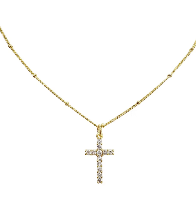 PRE-ORDER Dainty Diamond Cross Necklace apx 4/30