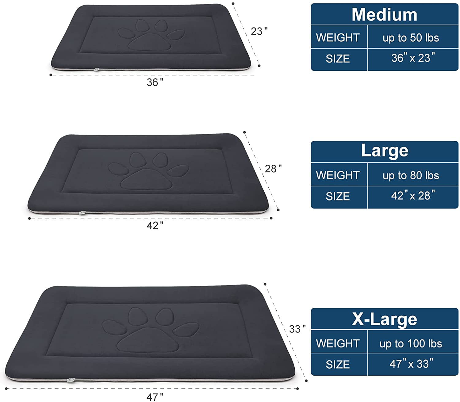 PROCIPE Dog Bed Crate Pad Mat Cute Paw Pet Beds Washable Mattress 42inch Dark Grey