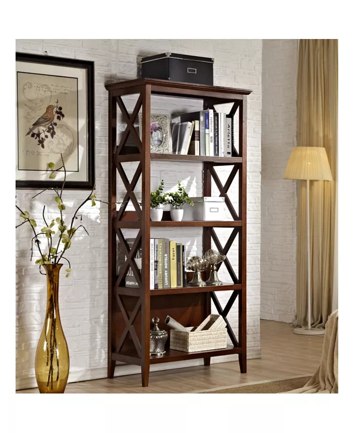 Simplie Fun 4 Tier Bookcases， 67'' Bookshelf with Sturdy Solid Frame， Shelves for Home and Office Organizer， Walnut