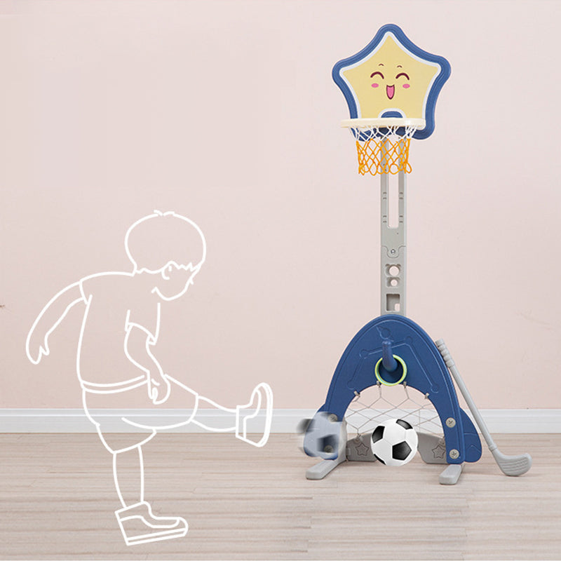 IMP Heavy Duty Adjustable Kids Basketball Hoop 5-in-1 Playset Multy Game Hoop， Darts， soccer and gold Hours of Fun Blue