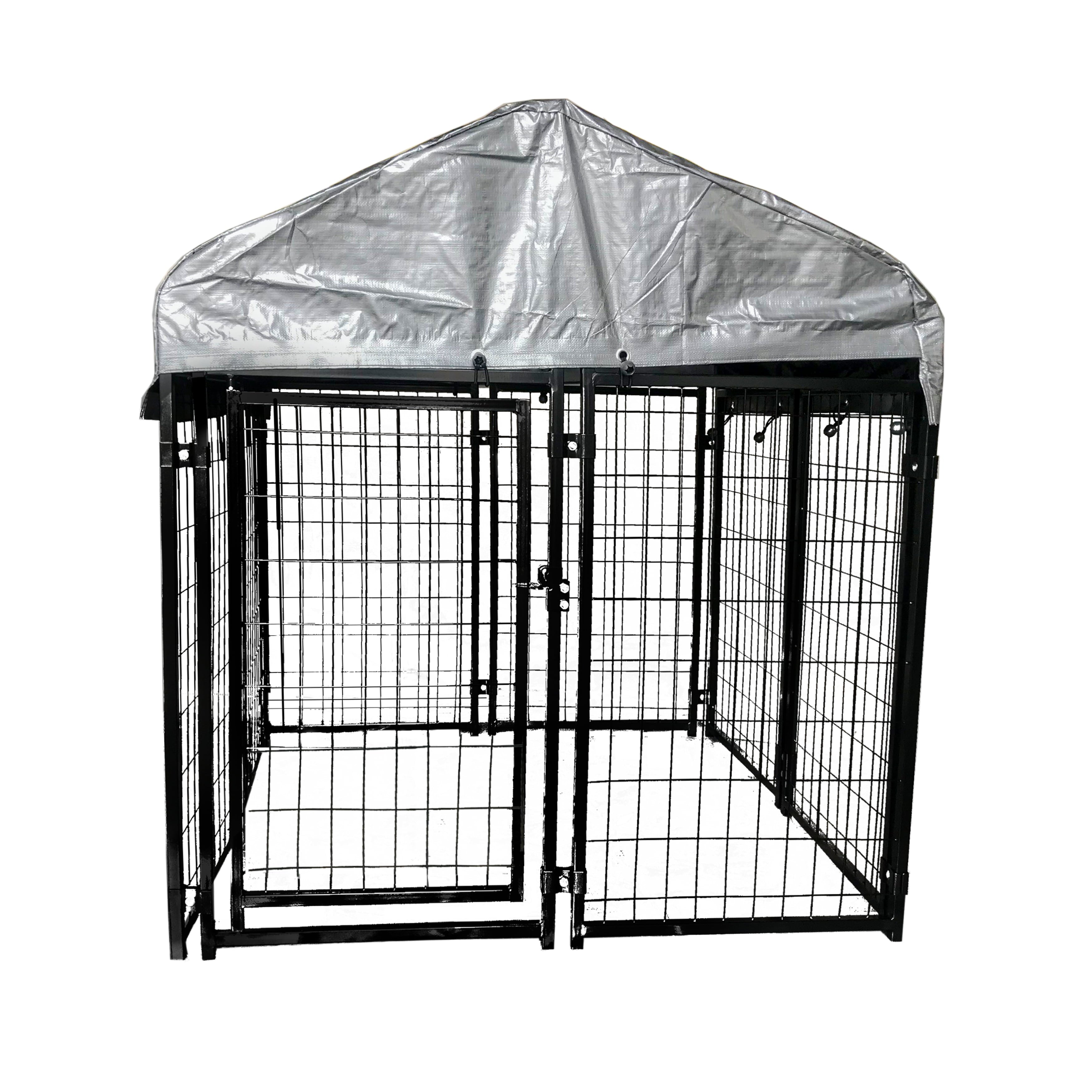 ALEKO DK4X4X4RF Expandable Heavy Duty Dog Kennel and Playpen Kit with Roof and Rain Cover - 4 x 4 x 4.5 Feet - Black
