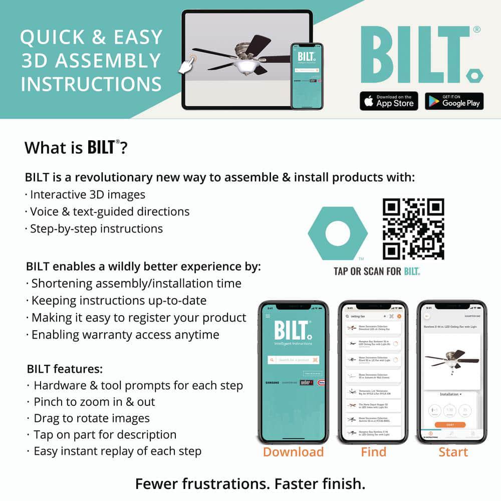 Hampton Bay Hawkins II 44 in LED Brushed Nickel Ceiling Fan with Light