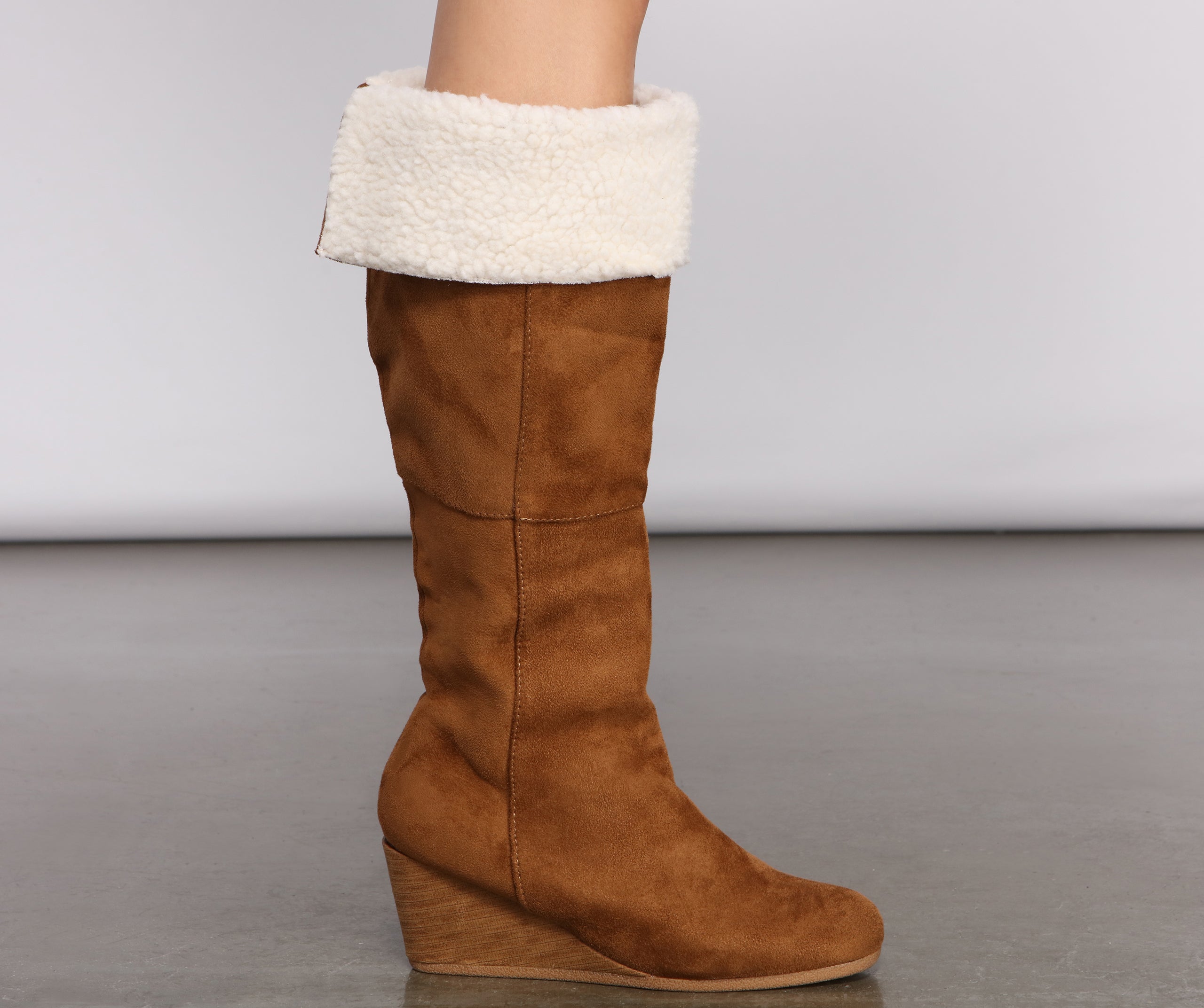 Cozy Vibes Sherpa Lined Wedge Heel Boots