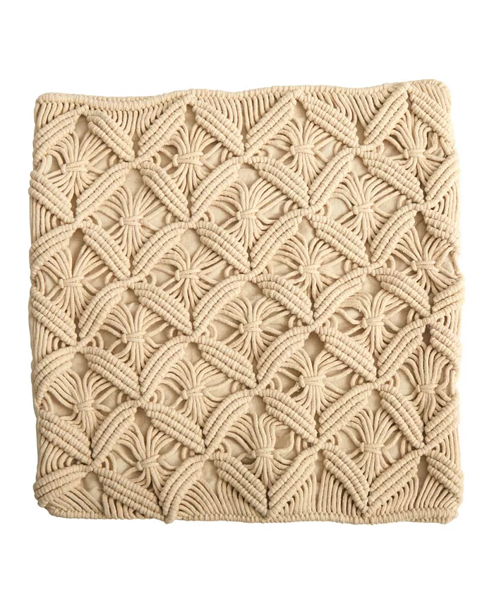Nearly Natural Boho Diamond Woven Macrame Decorative Pillow Cover， 18