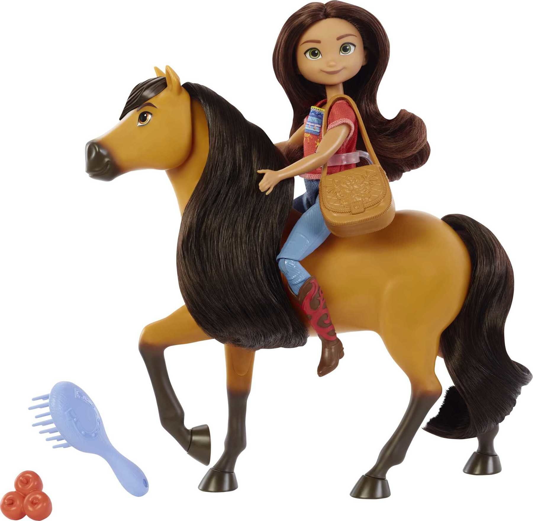 Spirit Lucky Doll .(7 in) with Fashion Top, Treats, Brush & Spirit Horse (8 in), Soft Mane & Tail, 3 & Up