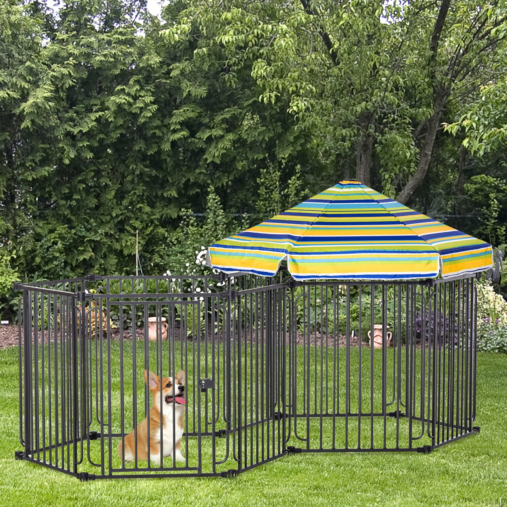 Pawhut Dog Playpen with Door and Removable Cover for Small and Most Medium Sized Dogs Indoor and Outdoor Use， 47
