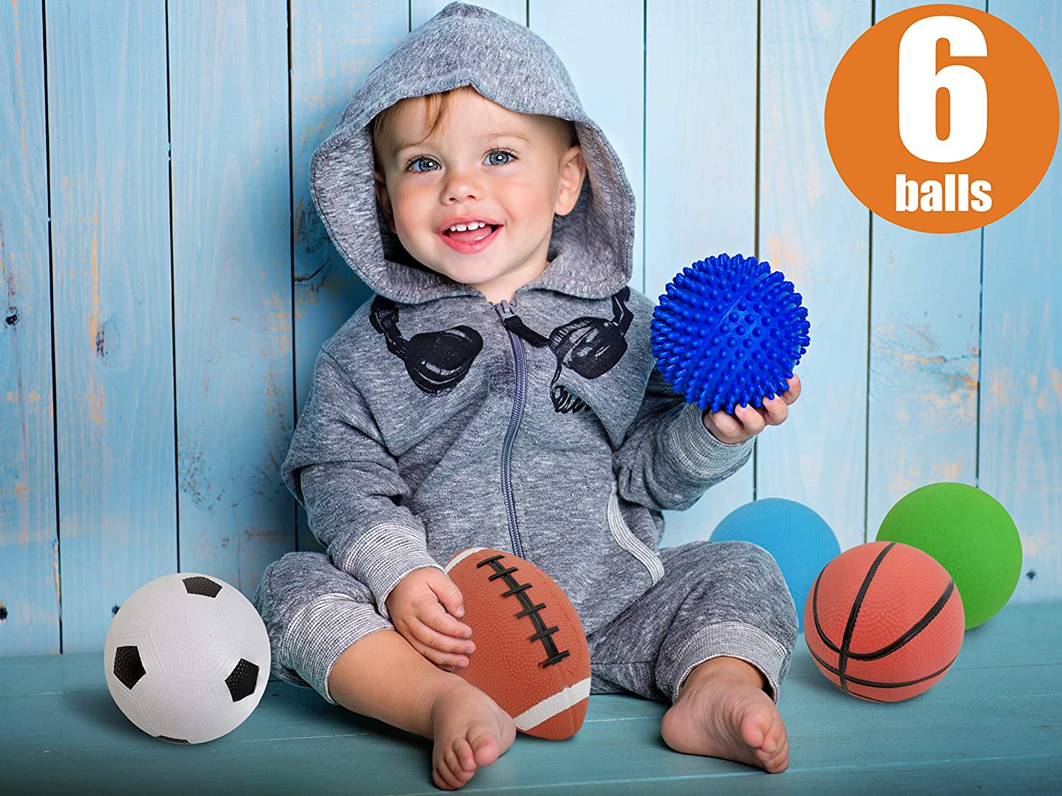 Set of 6 Sports Balls with 1 Pump - 5