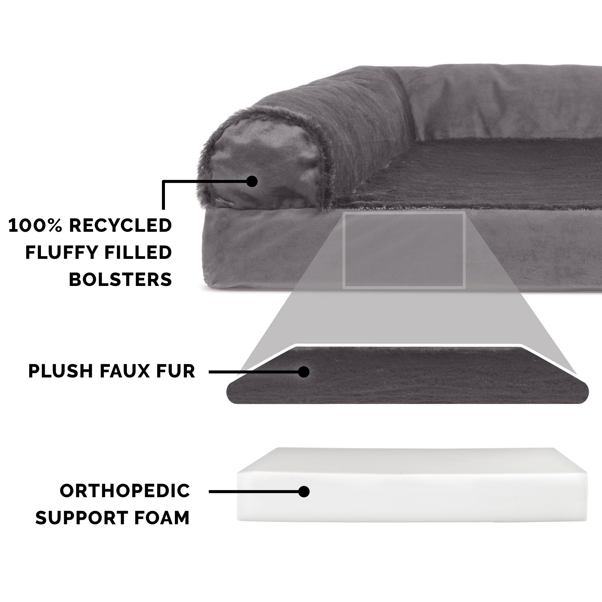 FurHaven Pet Products | Deluxe Orthopedic Plush and Velvet L-Shaped Chaise Couch Pet Bed for Dogs and Cats， Platinum Gray， Jumbo Plus