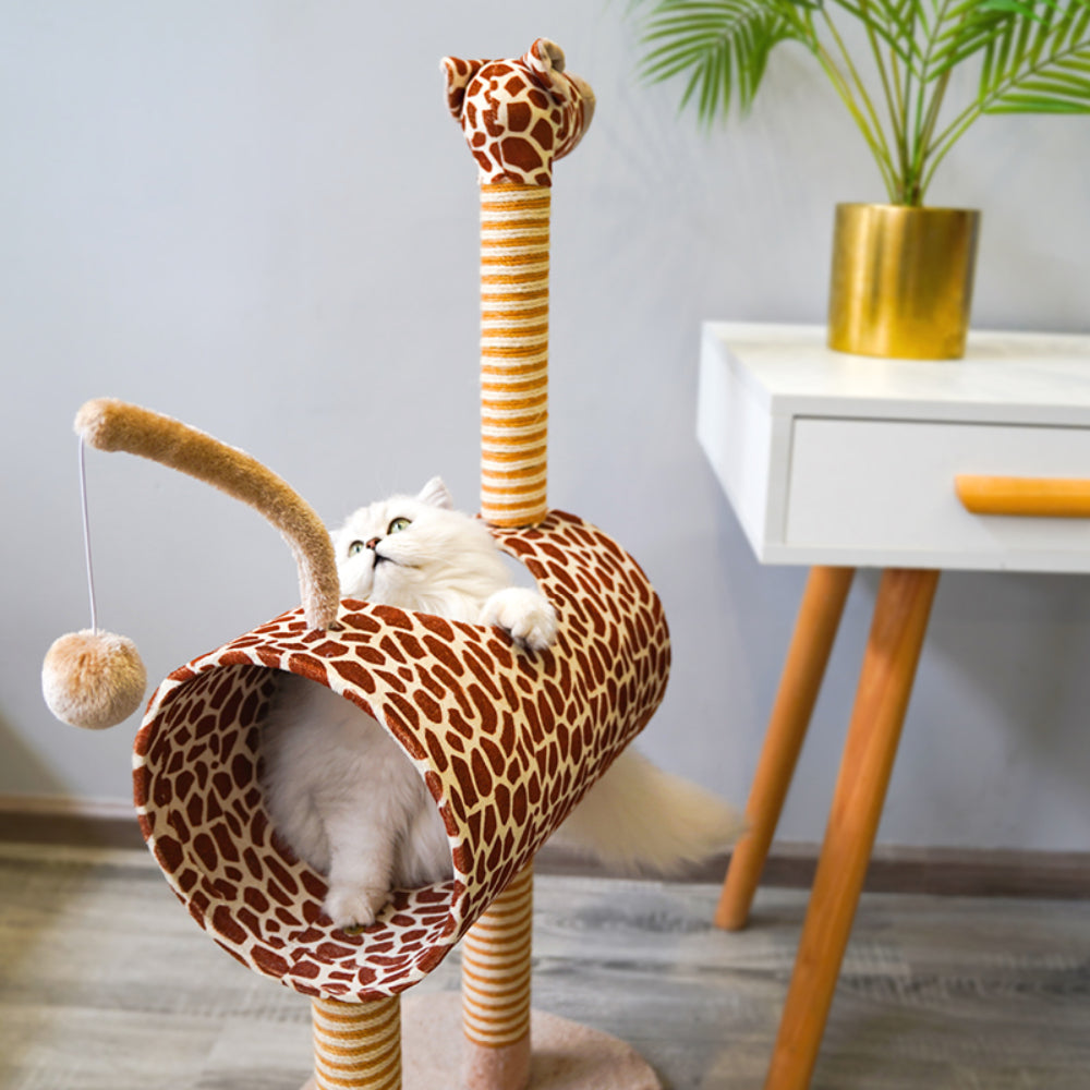 ZEZE Giraffe Cat Tree and Scratcher(Giraffe Cat Tree w/tunnel and Scratcher Cat Furniture， Large)