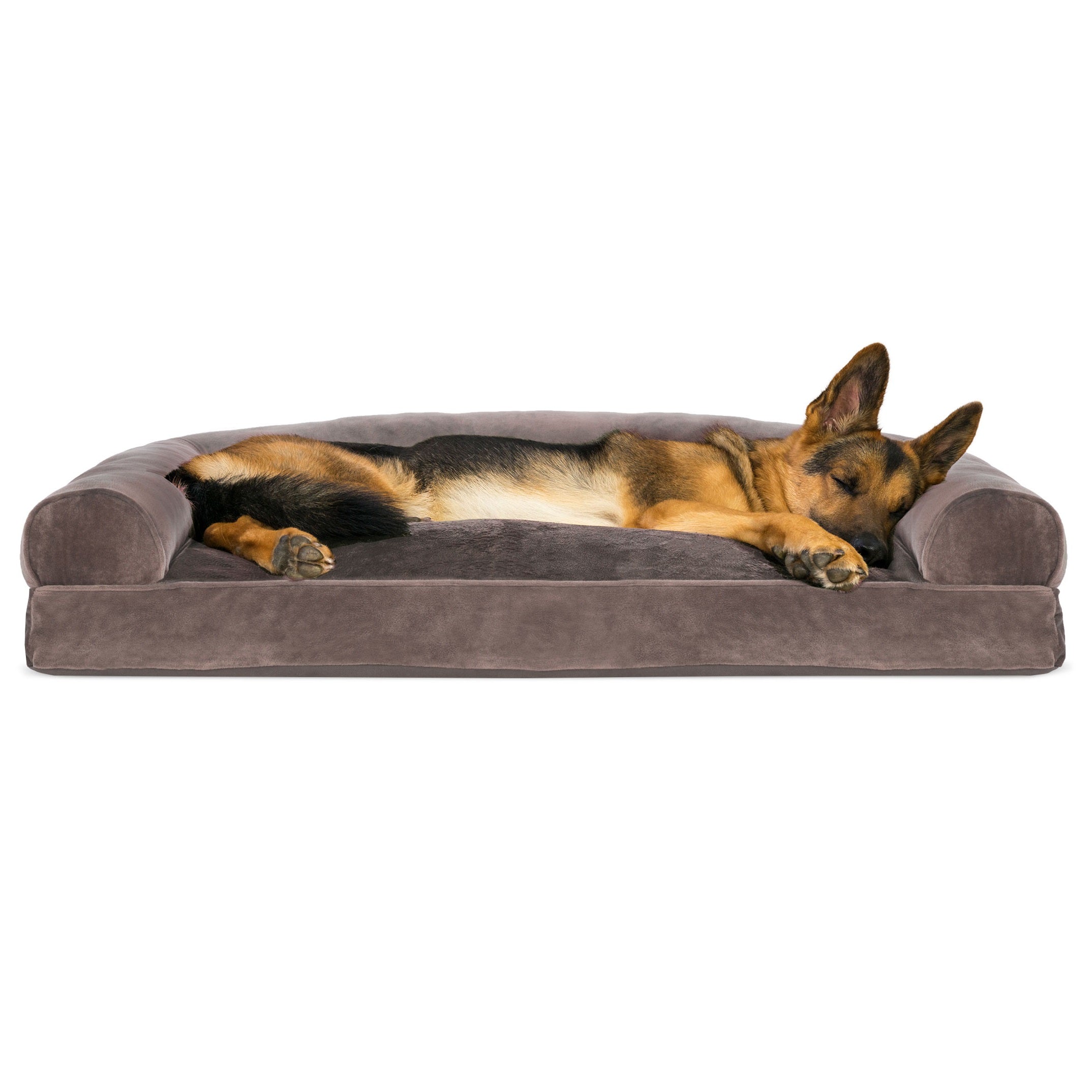 Furhaven Pet Products | Faux Fur and Velvet Pillow Sofa Pet Bed for Dogs and Cats， Driftwood Brown， Jumbo