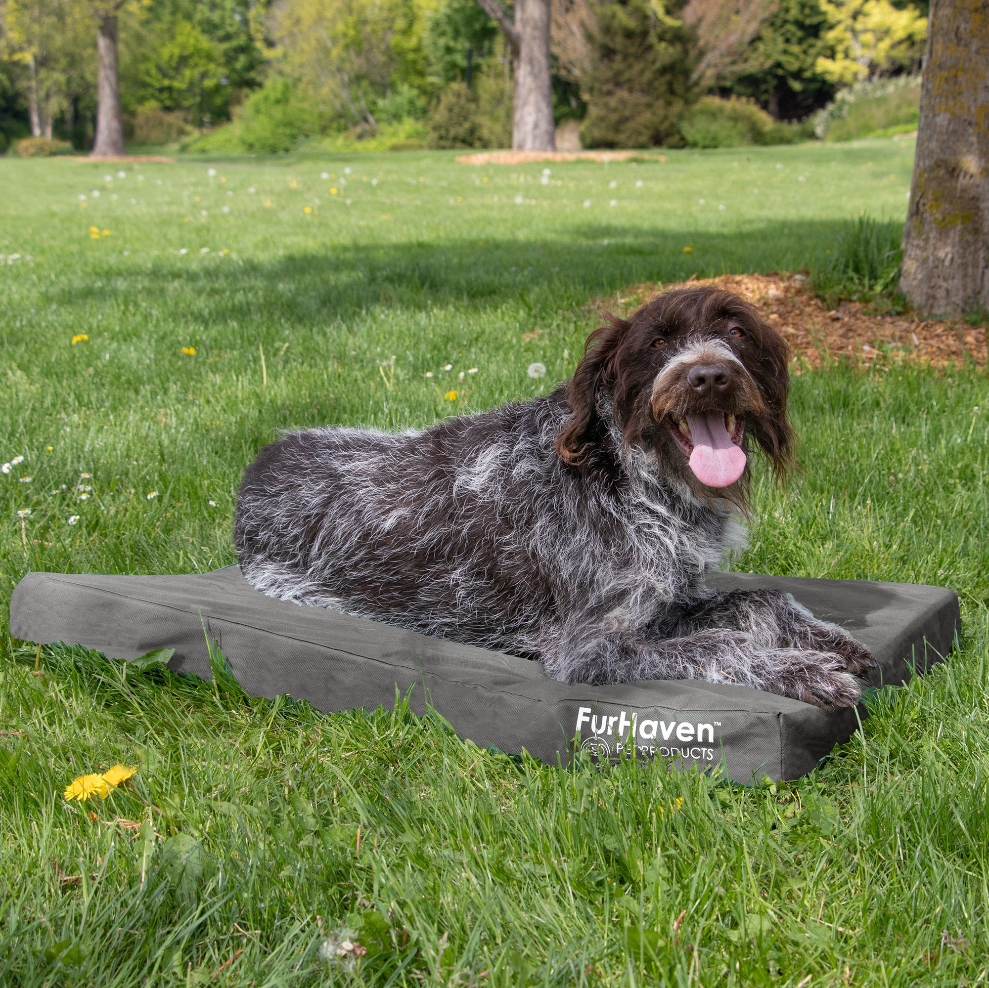FurHaven Pet Products | Deluxe Orthopedic Oxford Indoor/Outdoor Water-Resistant Pet Bed for Dogs and Cats， Stone Gray， Large