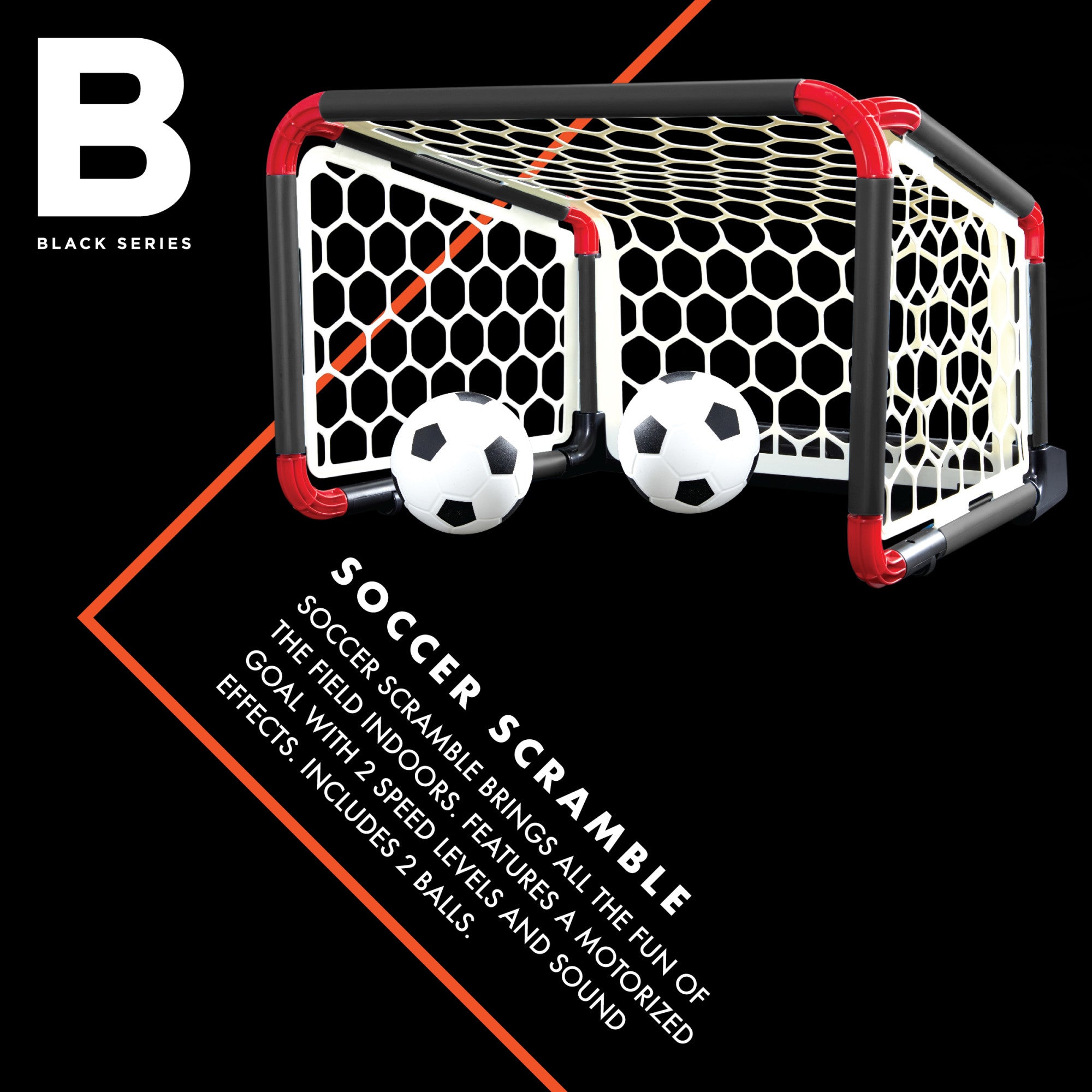 Black Series Soccer Scramble Motorized Goal， With 2 Balls， Sound Effect， Motorized Goal With 2 Speed Levels， Indoor Fun For Family And Friends， Age 8+